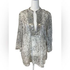 Chico’s Sheer with Sequins Gray and White Tunic Chico's Size 0